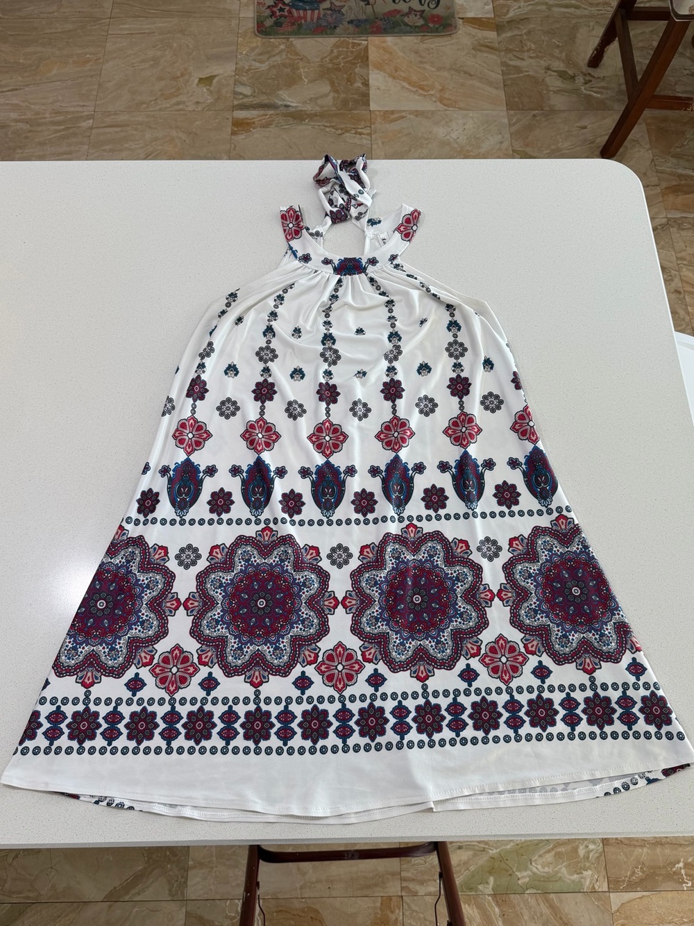 Leo Rosi White Top with Blue and Red Floral Print.